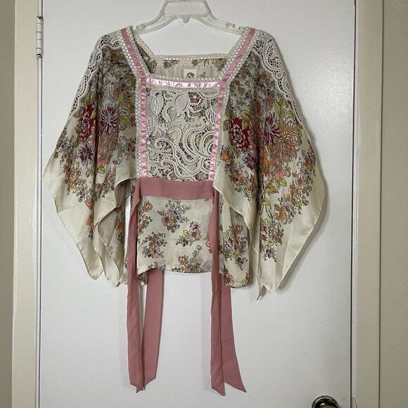 Anthropologie TINY Begonia floral kimono Ribbon wrap blouse top Small - Picture 3 of 10